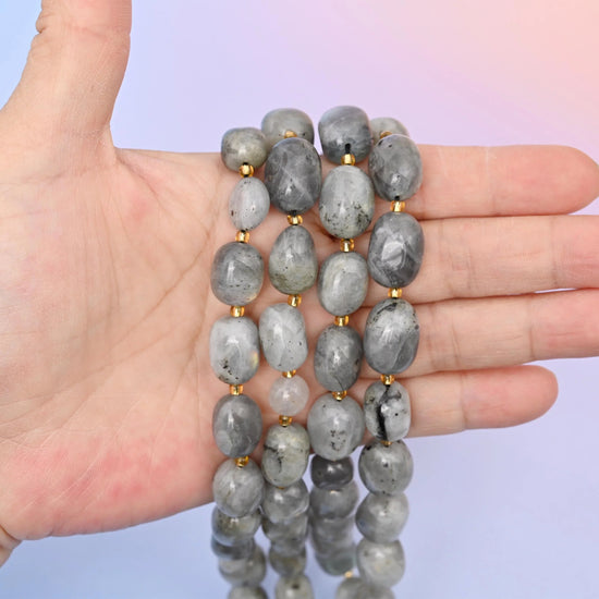 White Labradorite oval nugget beads, 10-17mm, for handmade jewelry designs