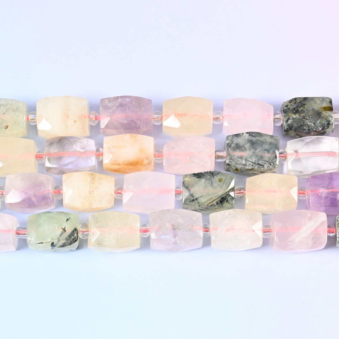 Colorful Mixed Gemstone Faceted Rectangular Beads 16x12mm in rose quartz, citrine, amethyst and prehnite