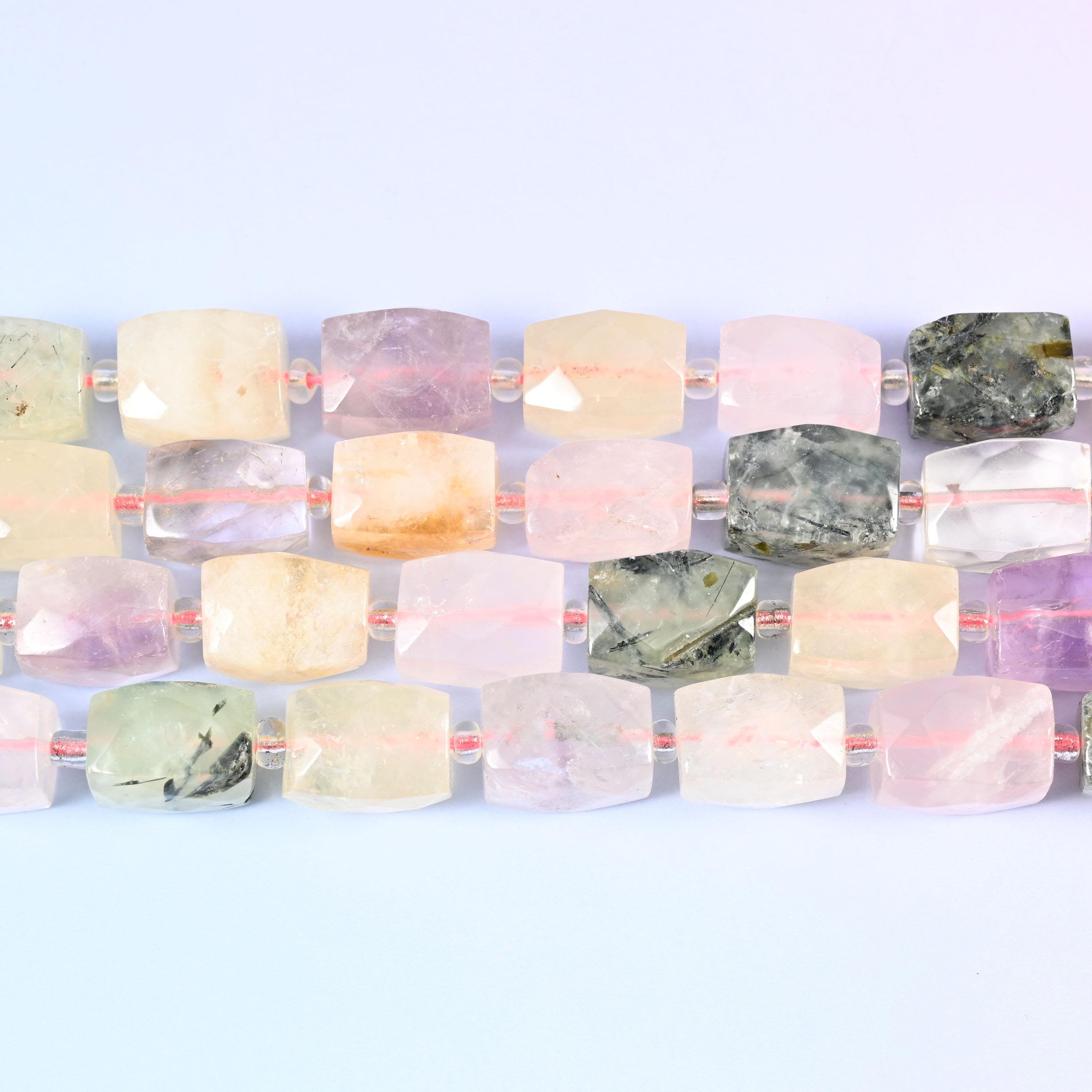Colorful Mixed Gemstone Faceted Rectangular Beads 16x12mm in rose quartz, citrine, amethyst and prehnite