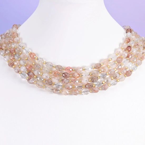 Red Copper Rutilated Quartz beads, faceted rice barrel, 6x8mm