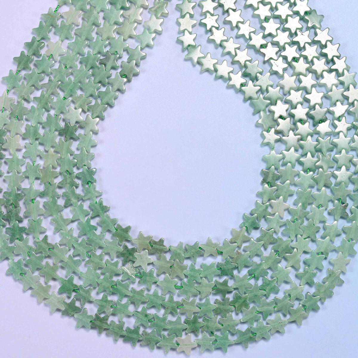 Green aventurine flat star beads, hole 0.8mm