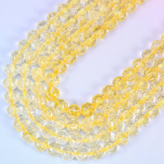 Transparent Yellow Faceted Round Glass Beads, 15 inch strand