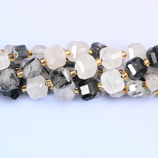 Black Rutilated Quartz Faceted Cube Beads 6mm 8mm, 6mm approximately 43 beads / 8mm approximately 38 beads