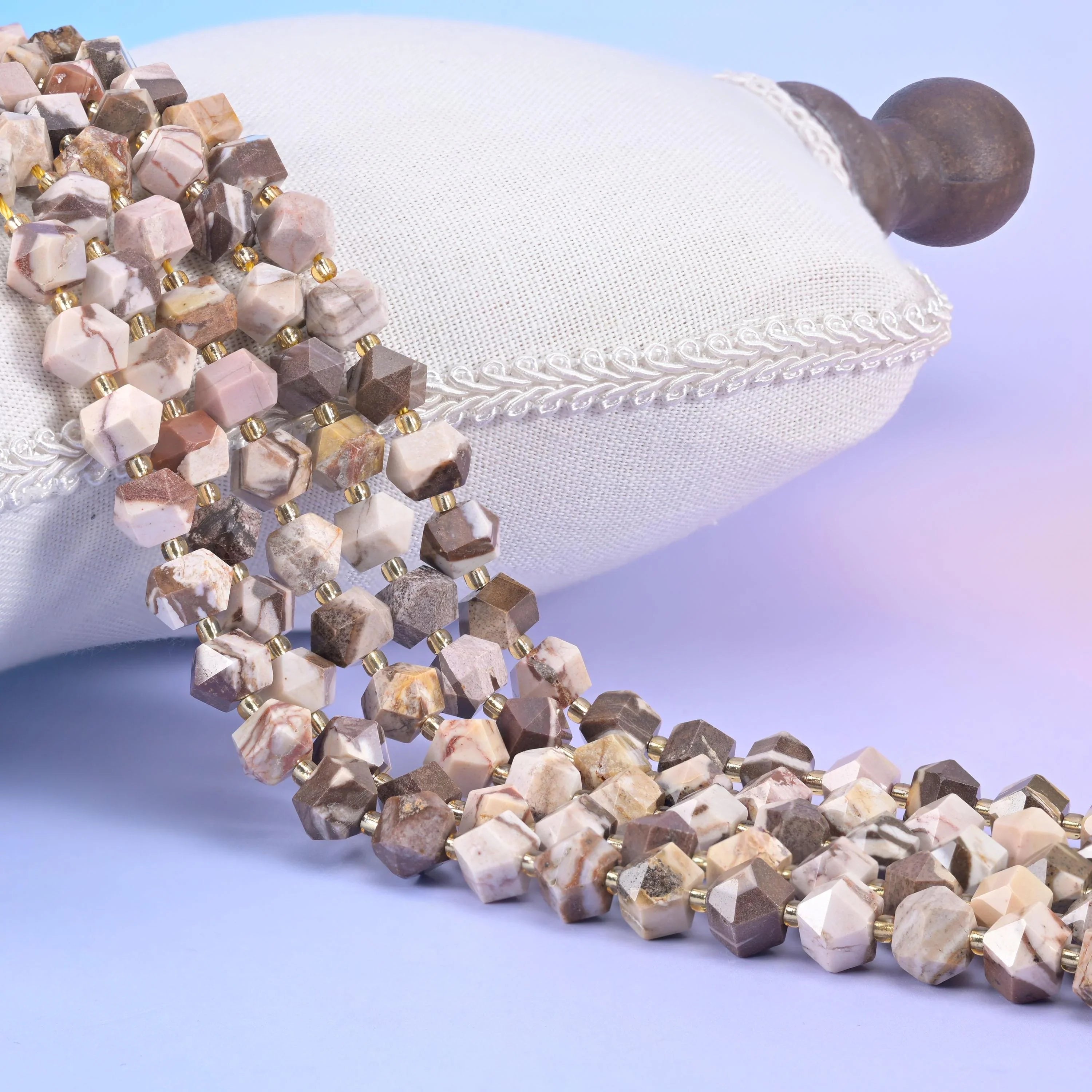 Australia Zebra Jasper faceted diamond rhombus beads in cream and oatmeal with coffee brown stripes