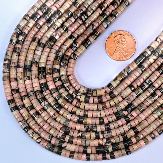 Smooth heishi disc cut Rhodonite beads
