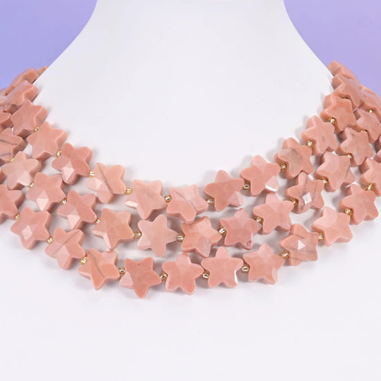 Red Aventurine beads, faceted star, 14mm