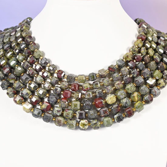 Dragon Bloodstone beads, faceted cube, 6mm and 8mm