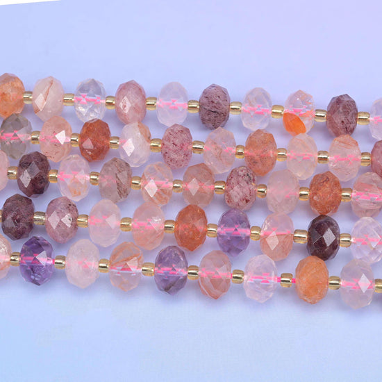 Strawberry Phantom Quartz Faceted Rondelle Beads, 15.5 inch strand