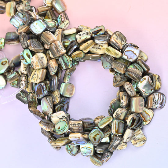 Abalone Shell Rectangle Beads: One Side Polished beads, Jewelry Making Supply, 15 Inch Strand