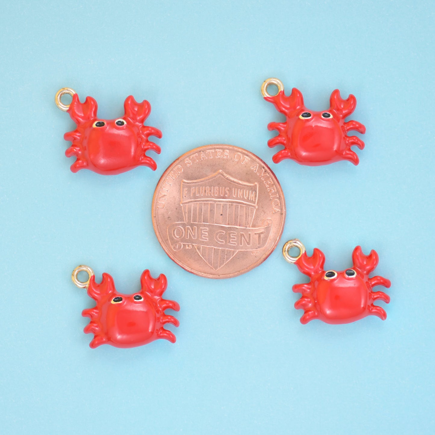 Enamel crab charms shown at actual size, 13.98 x 11.14mm red crab charms for bracelets and necklaces