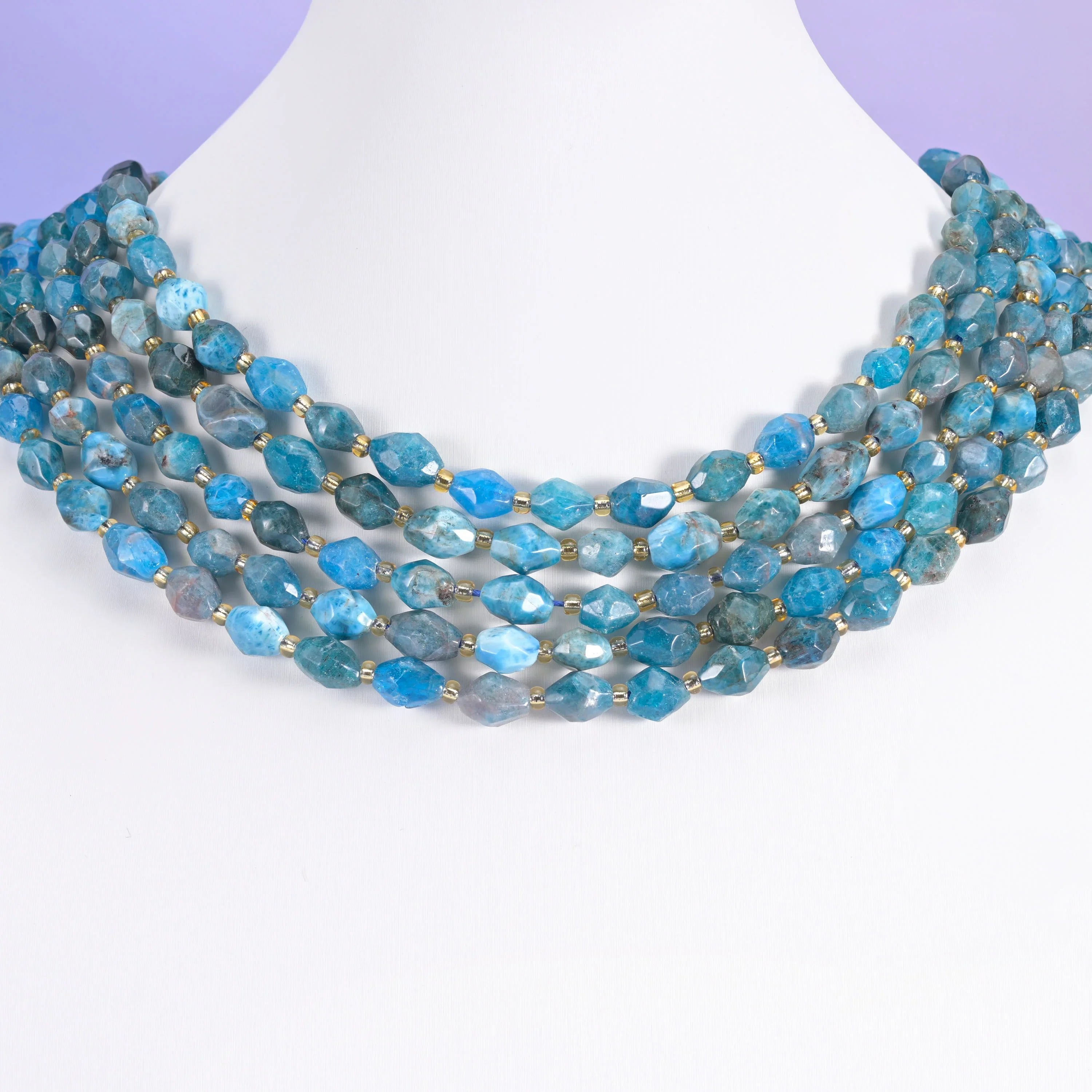 Blue Apatite beads, faceted rice barrel shape, 6x8mm