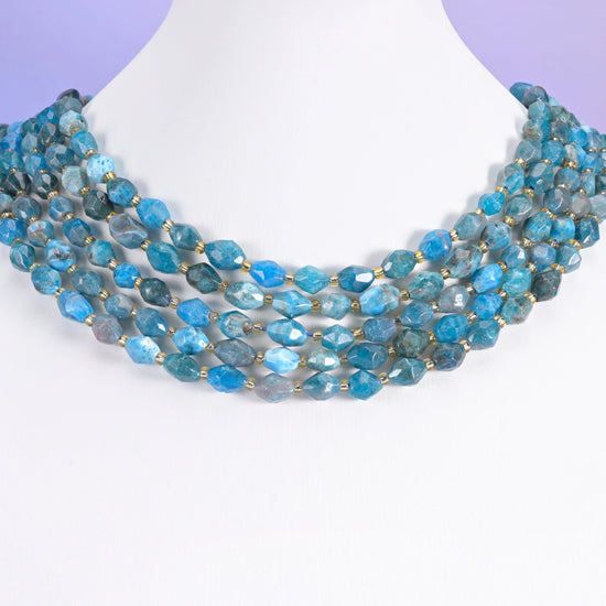 Blue Apatite beads, faceted rice barrel shape, 6x8mm