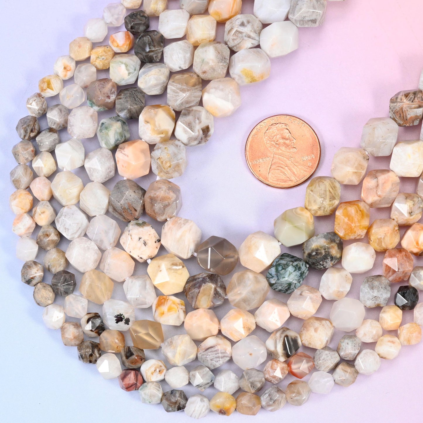 Faceted diamond star cut round cut bamboo agate beads