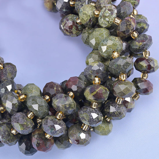 Faceted rondelle cut dragon bloodstone beads