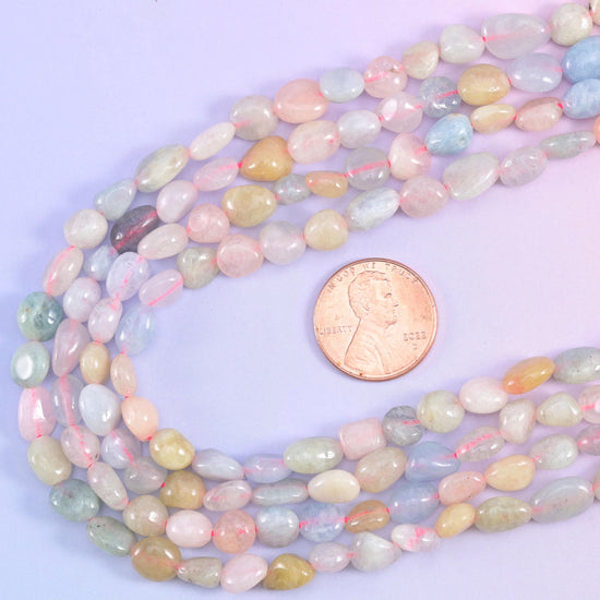 Colorful Morganite Pebble Nugget Beads, 15.5 inch strand