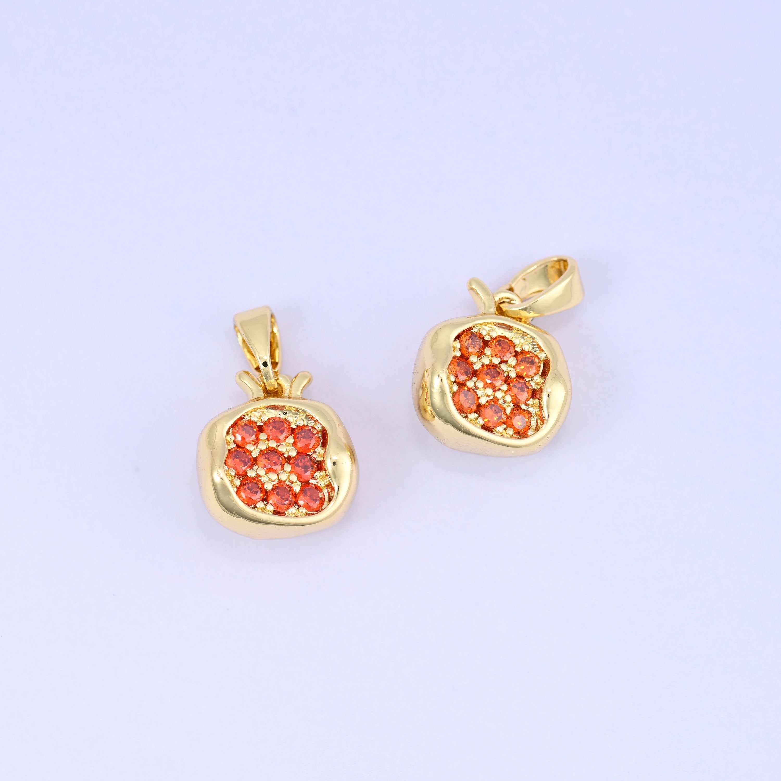 Pomegranate fruit zircon charm with clustered red zircon seeds