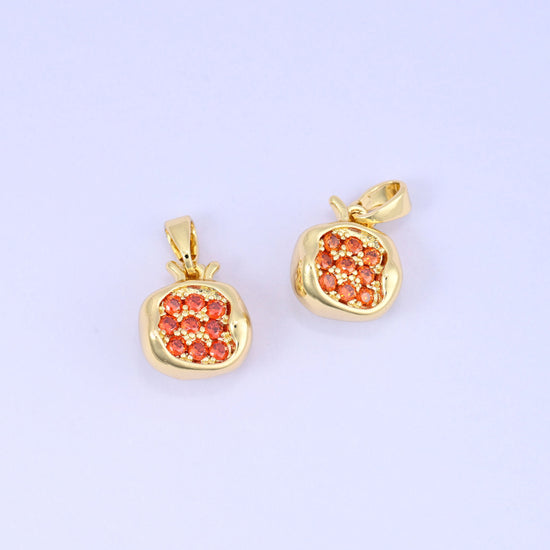 Pomegranate fruit zircon charm with clustered red zircon seeds