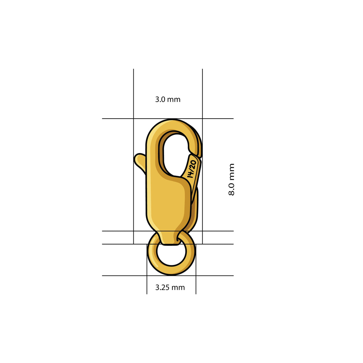 14K Gold Filled Lobster Clasp 3x8mm