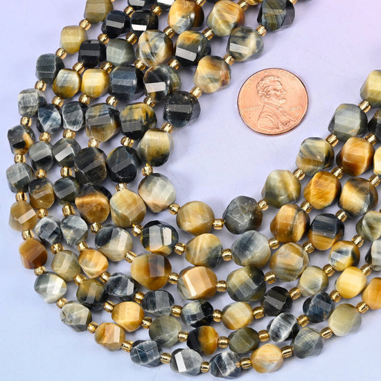 Faceted spiral twist cut Dream Tiger Eye beads