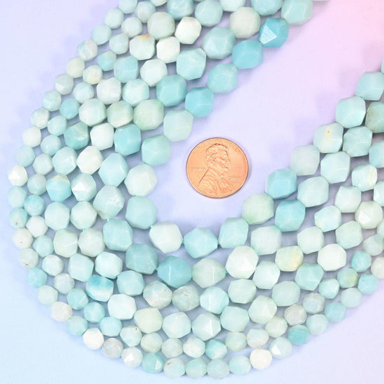 Diamond star cut natural Blue Amazonite beads