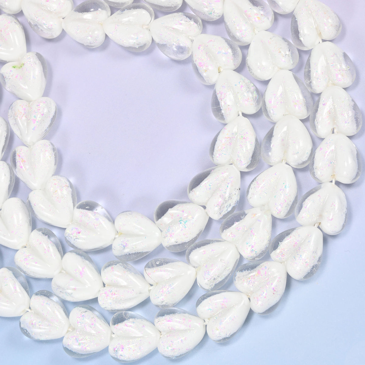 Iridescent White Heart Glass Beads, drill hole approximately 1.5mm
