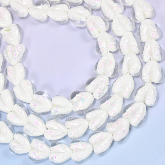 Iridescent White Heart Glass Beads, drill hole approximately 1.5mm