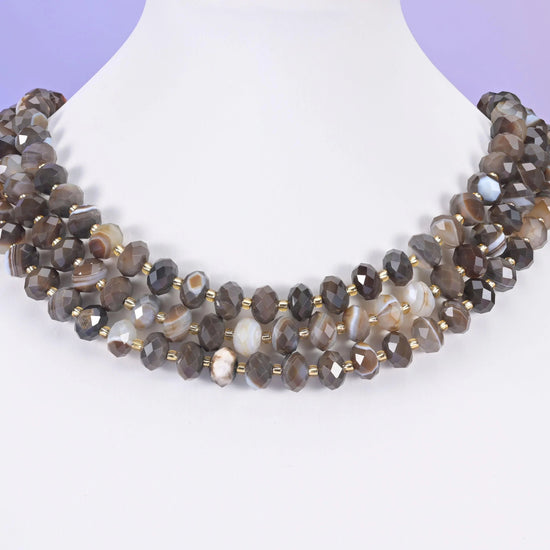 Dyed Brown Strip Agate beads, faceted rondelle, 6 x 10mm