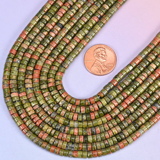 Heishi disc cut Unakite beads