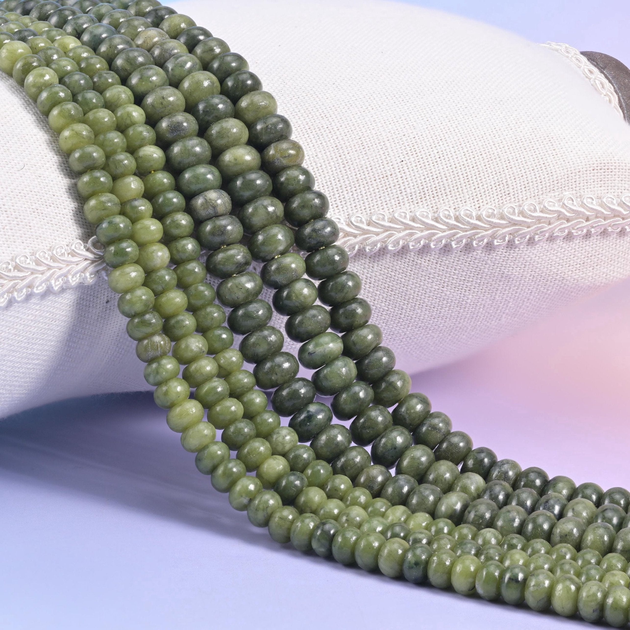 South Green Jade Smooth Rondelle Beads, 4x6mm and 5x8mm