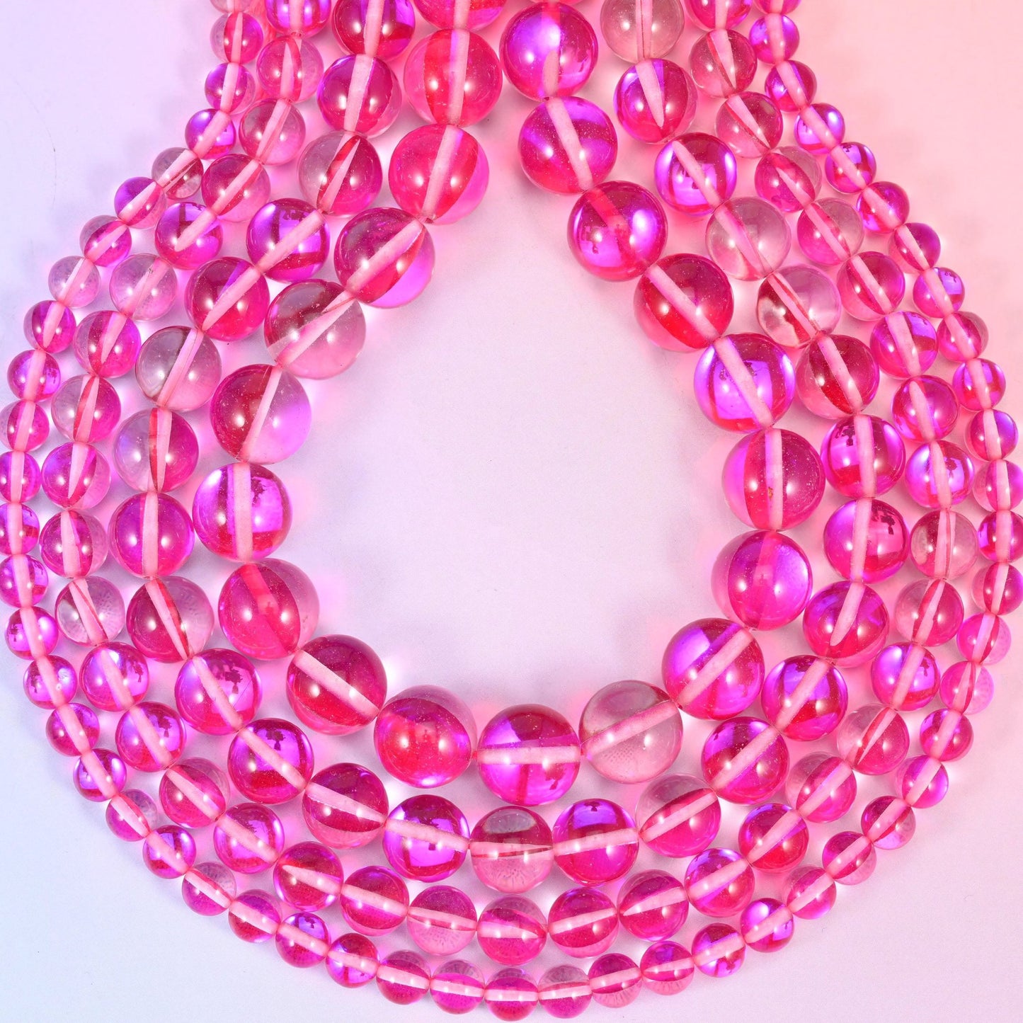 Mystic Aura Rose Red Round Glass Beads, approximately 1.0mm drill hole