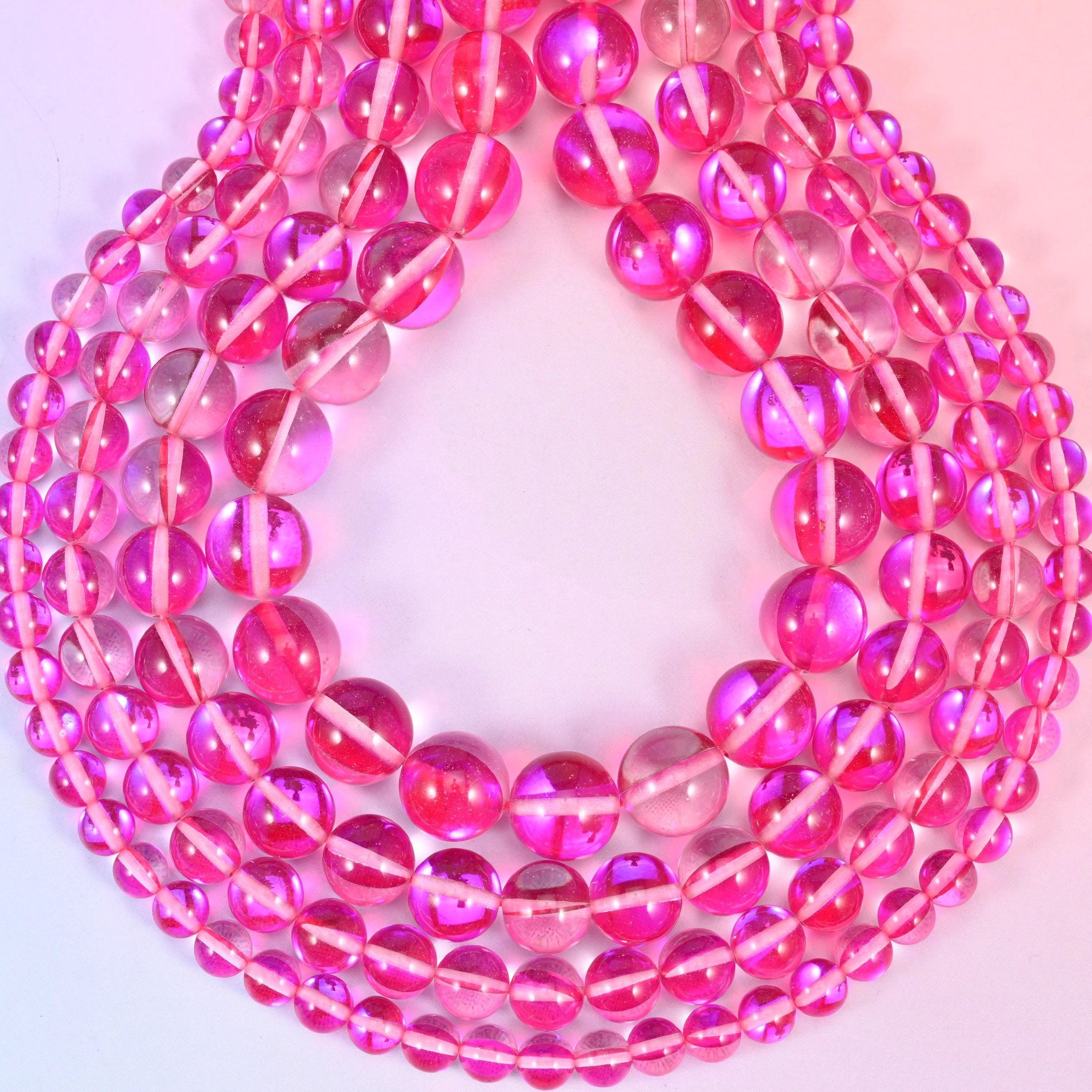 Mystic Aura Rose Red Round Glass Beads, approximately 1.0mm drill hole