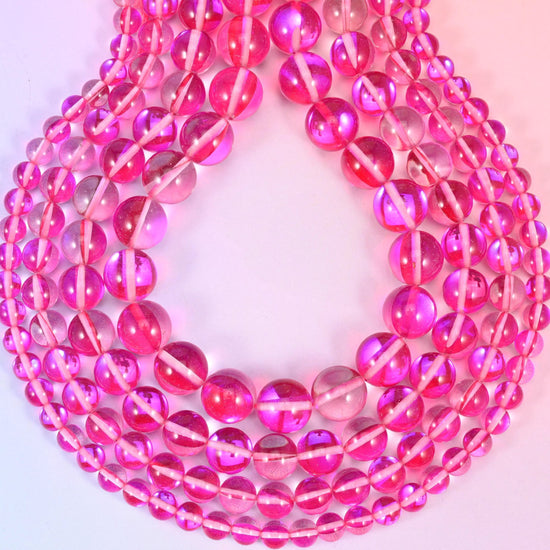 Mystic Aura Rose Red Round Glass Beads, approximately 1.0mm drill hole