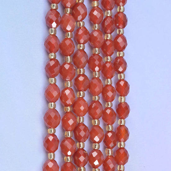 Red Agate Faceted Rice Barrel Beads, 15.5 inch strand