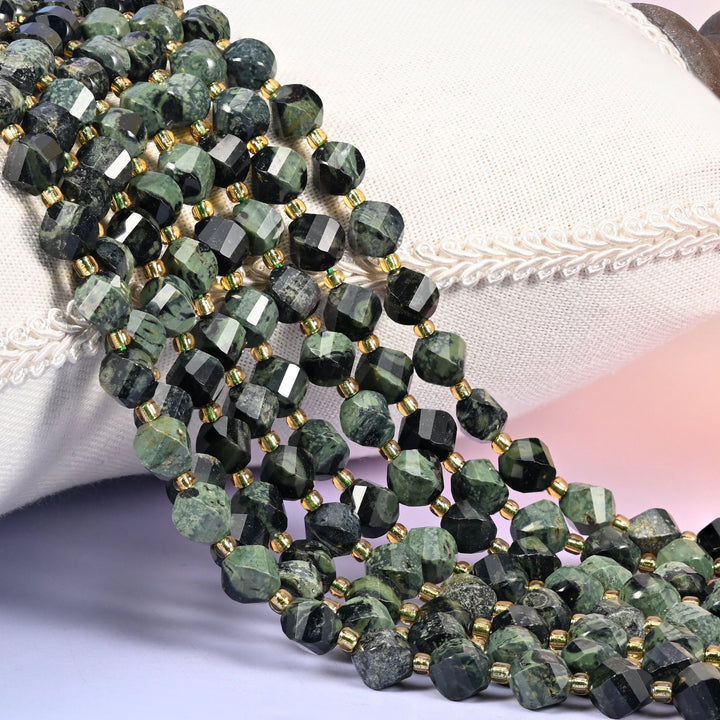 Kambaba Jasper faceted spiral twist beads