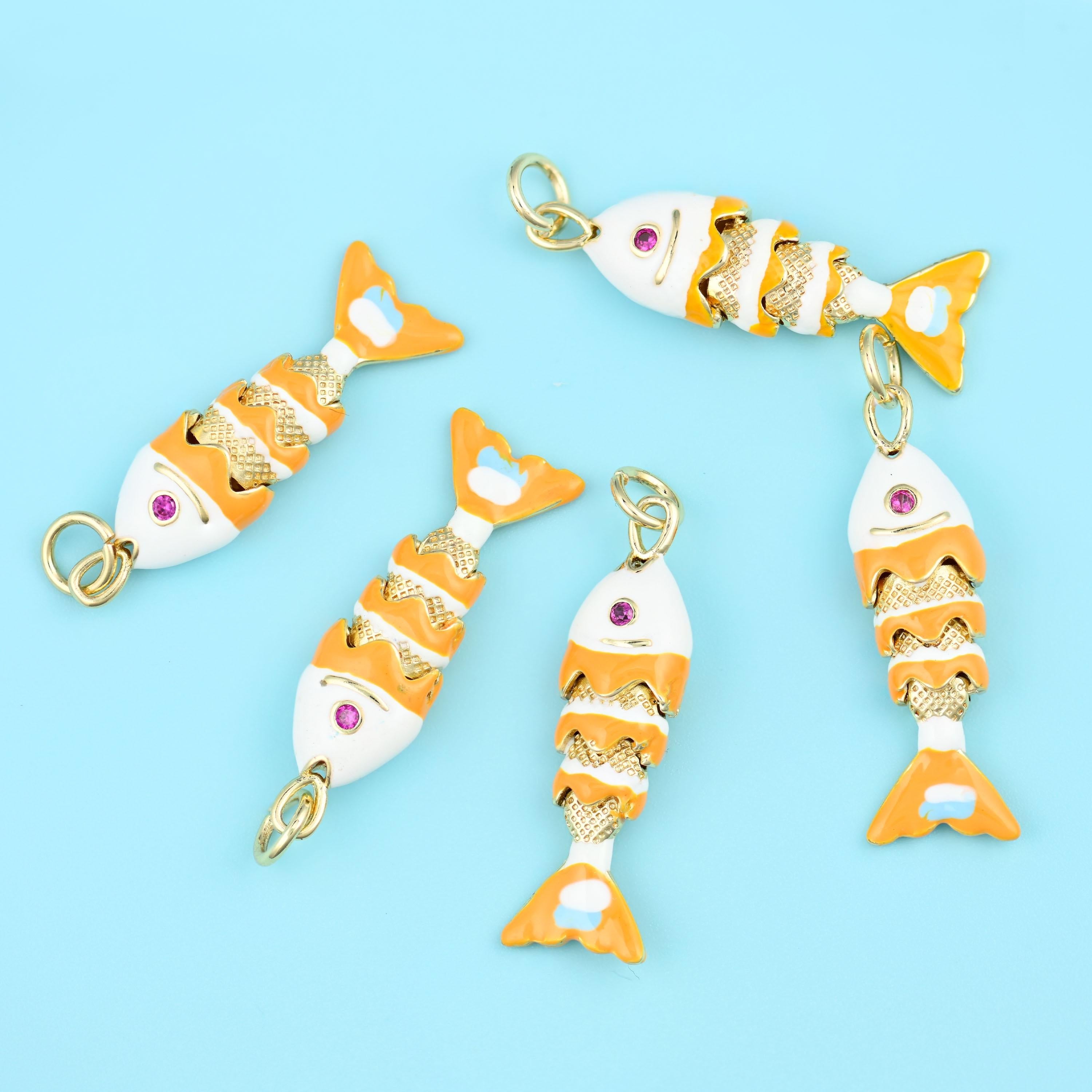 18K Gold Filled White Orange Enamel Fish Charm 27x7mm