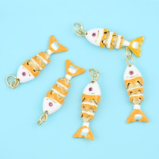 18K Gold Filled White Orange Enamel Fish Charm 27x7mm