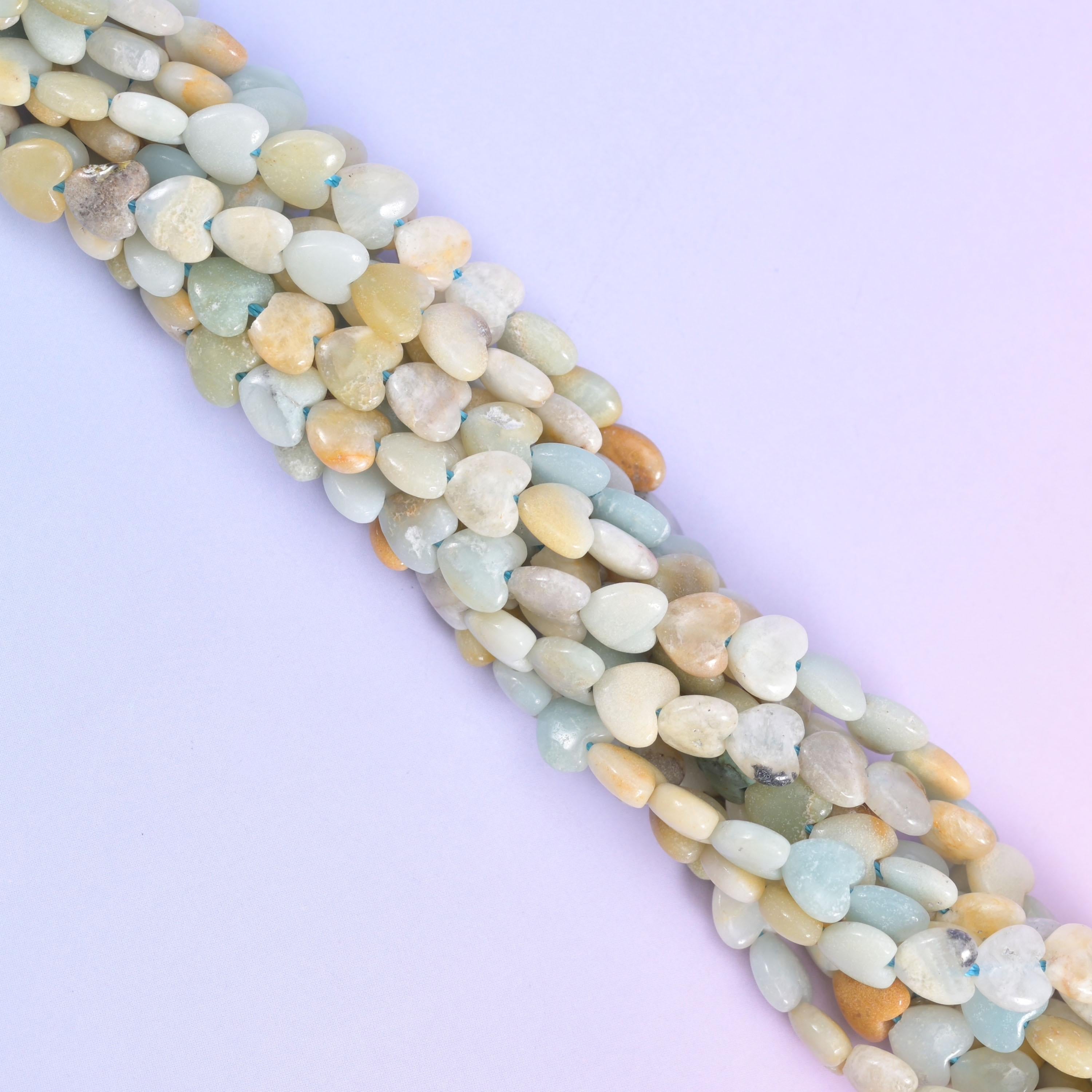 Multi-color amazonite heart beads, approximately 70 beads per strand