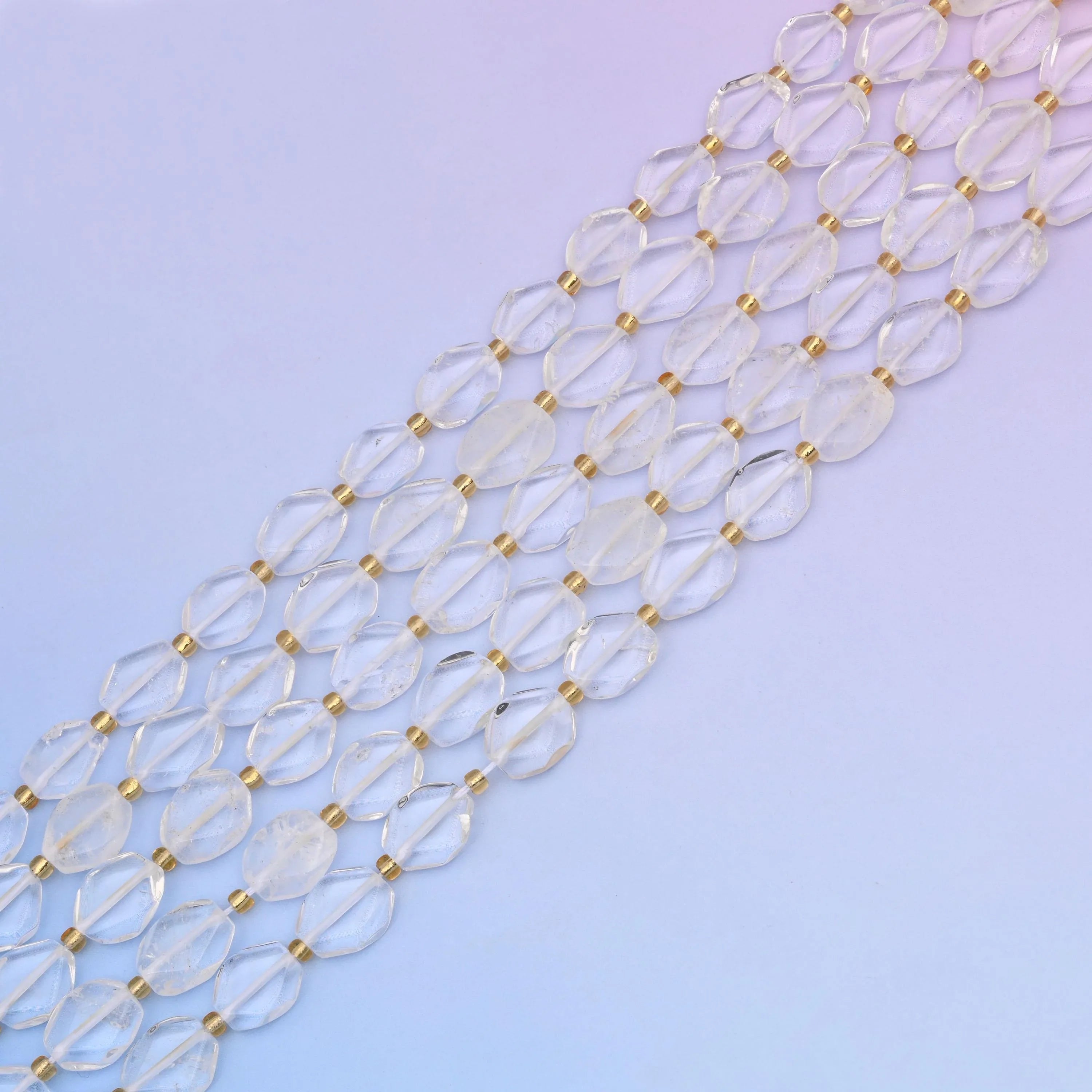 Clear quartz beads in water-clear transparent tones
