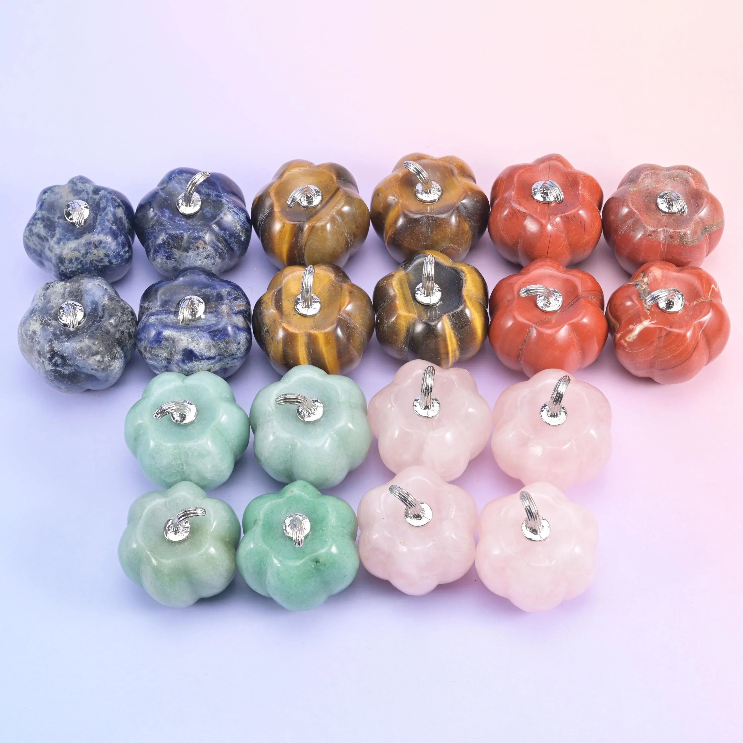 Gemstone pumpkin in sodalite, tiger eye, red jasper, rose quartz or green aventurine, 1.2 inch