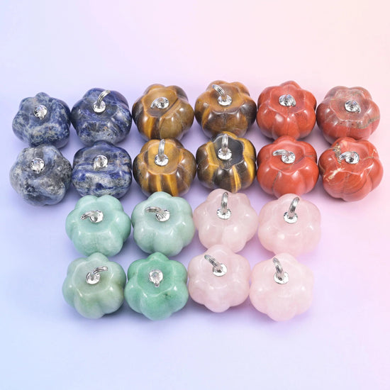 Gemstone pumpkin in sodalite, tiger eye, red jasper, rose quartz or green aventurine, 1.2 inch