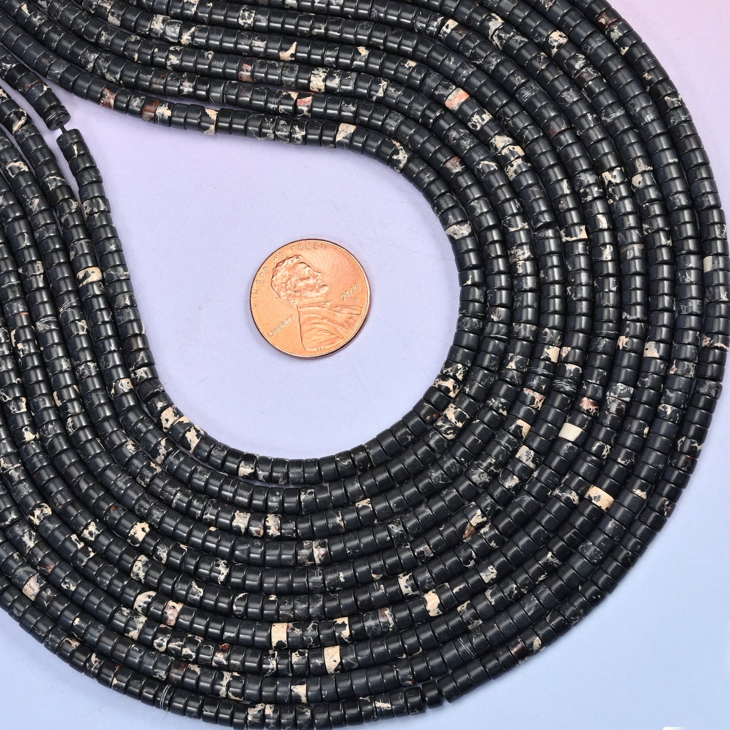 Black Sea Sediment Jasper Smooth Heishi Disc Beads: Jewelry Making Supply, 15.5 Inch Strand
