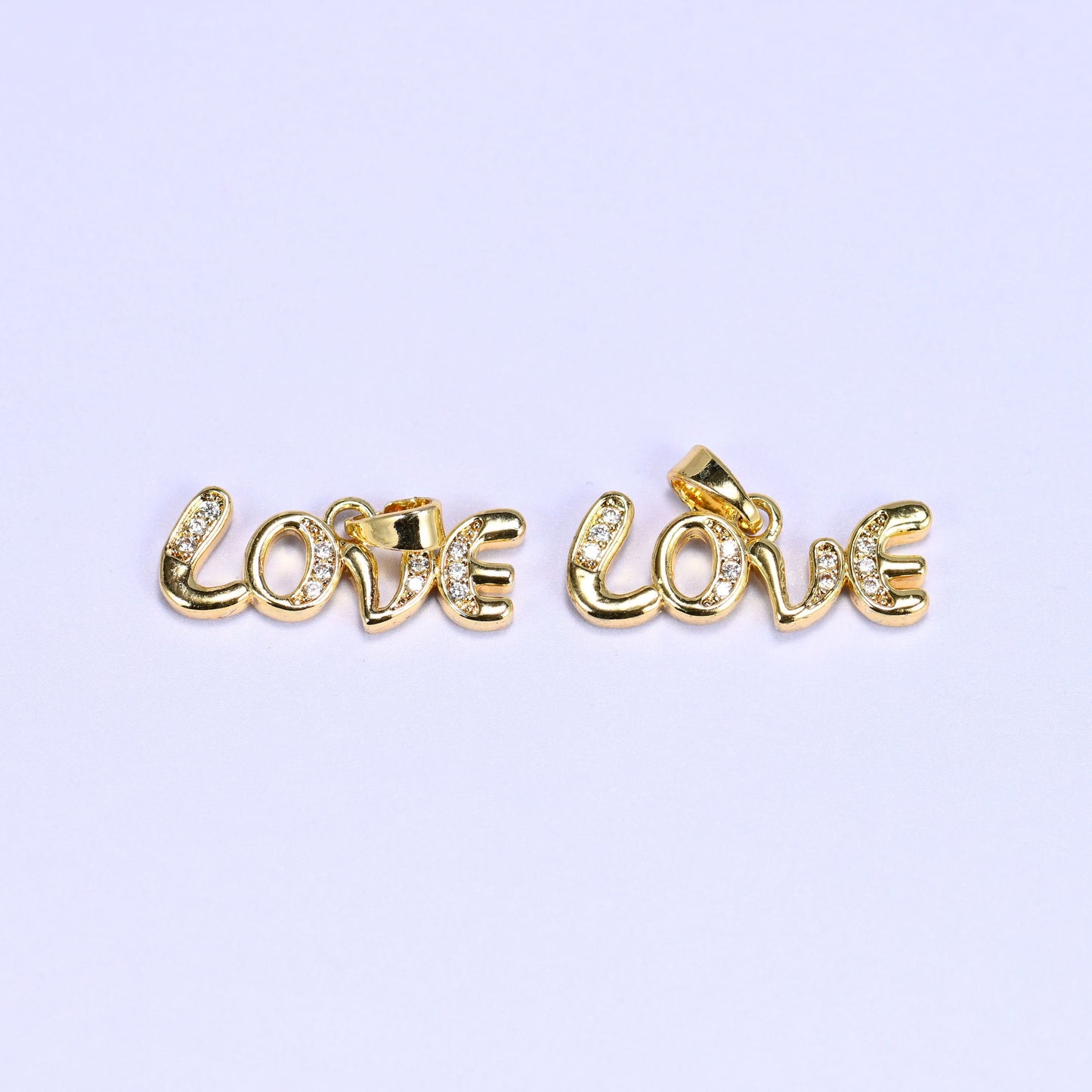 18K gold plated brass Love script charm pendant, approx 20mm x 8mm