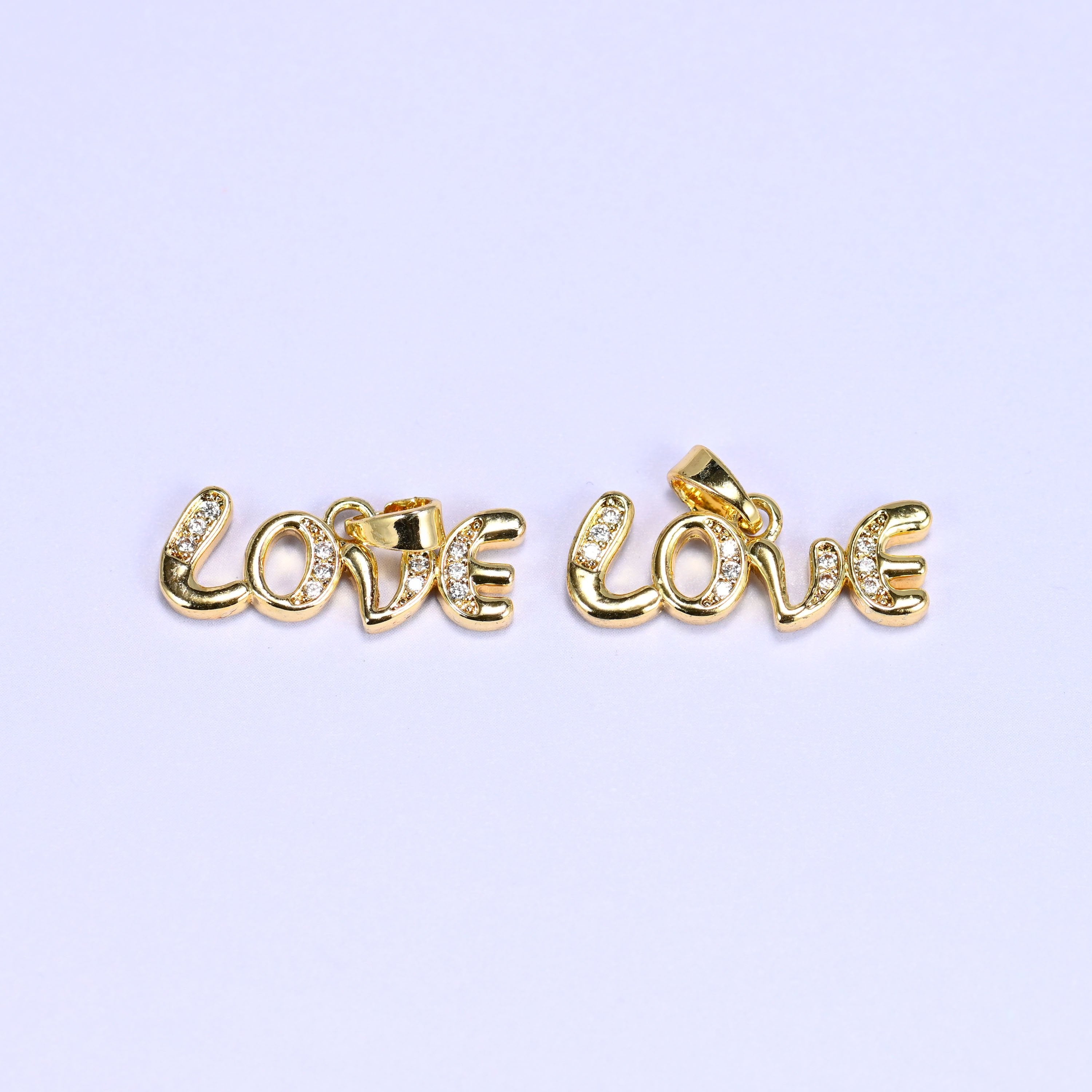 18K gold plated brass Love script charm pendant, approx 20mm x 8mm