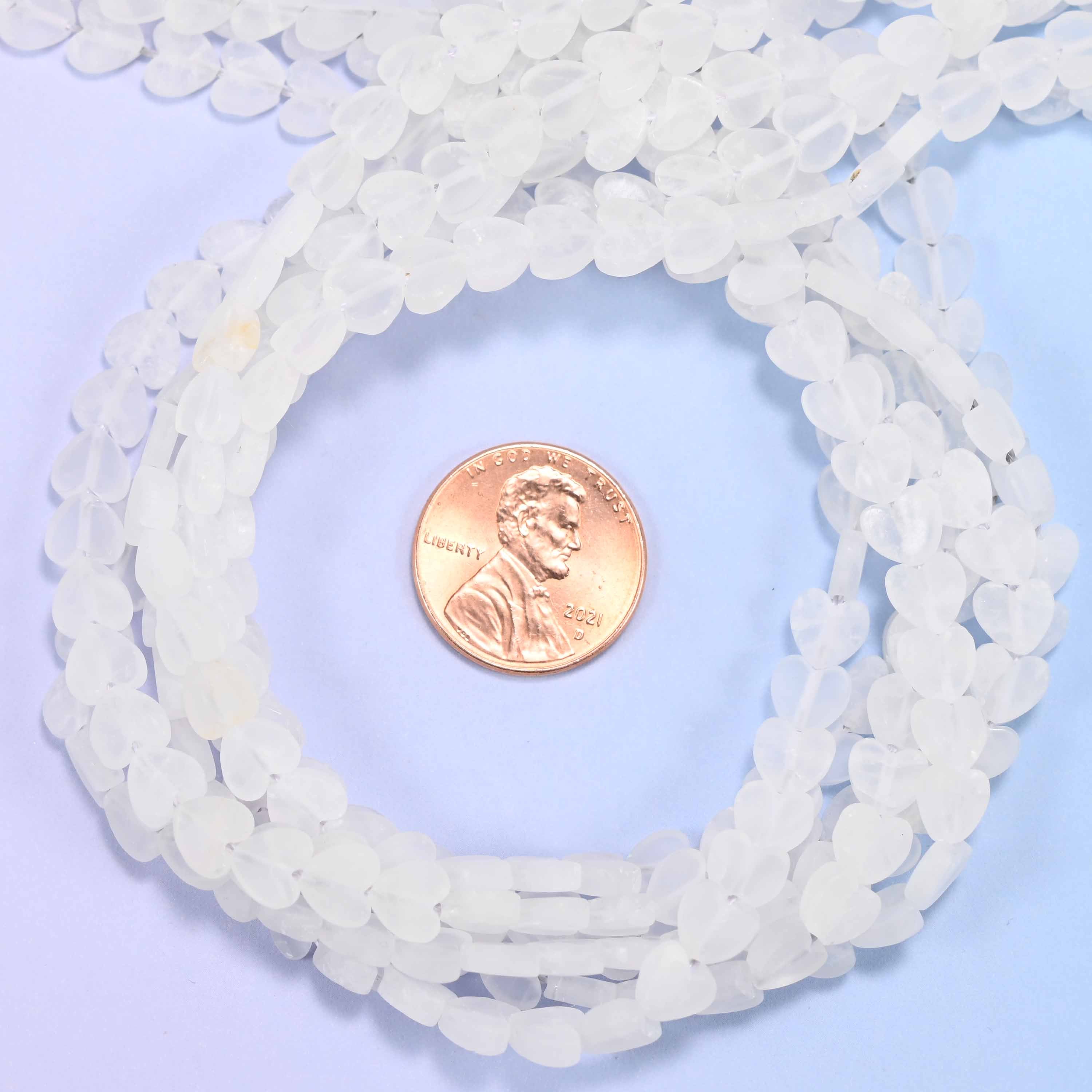 Matte Clear Quartz Flat Heart Beads: Size 6mm, Jewelry Making, 15 Inch Strand