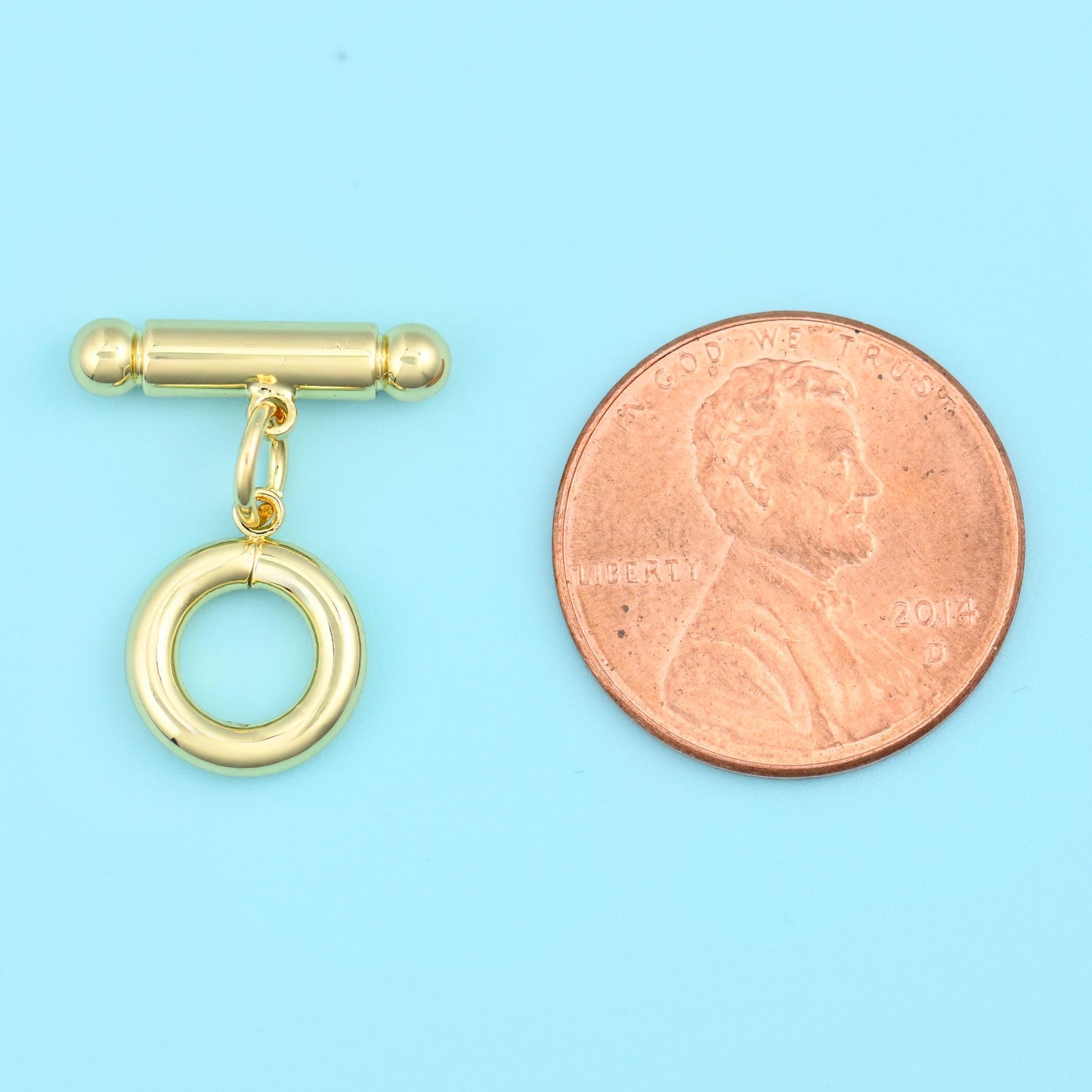 Brass, 18K Gold Filled — lead free and nickel free beads, round toggle ring with a ball-ended bar, Round lock 9.57mm outer…