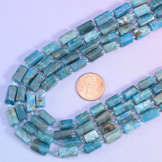 Blue apatite faceted tube beads, 15.5 inch strand