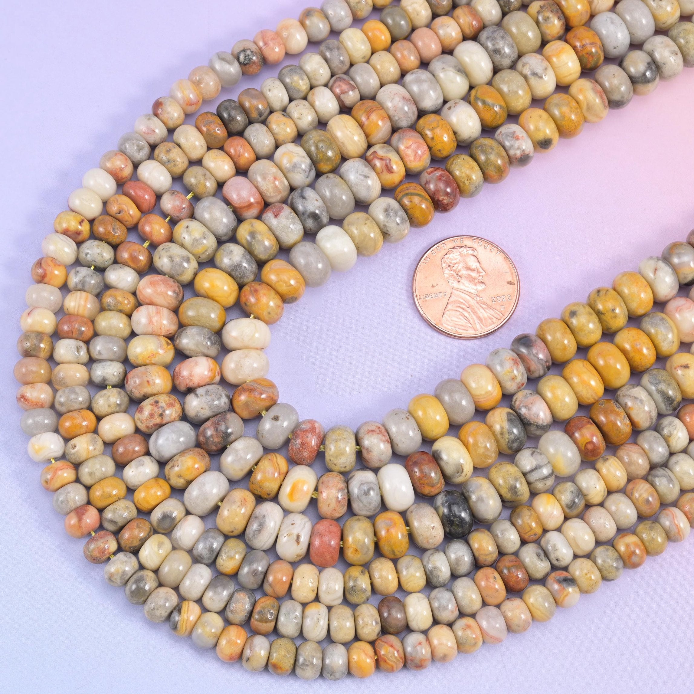 Crazy Lace Agate smooth rondelle beads, 15.5 inch strand