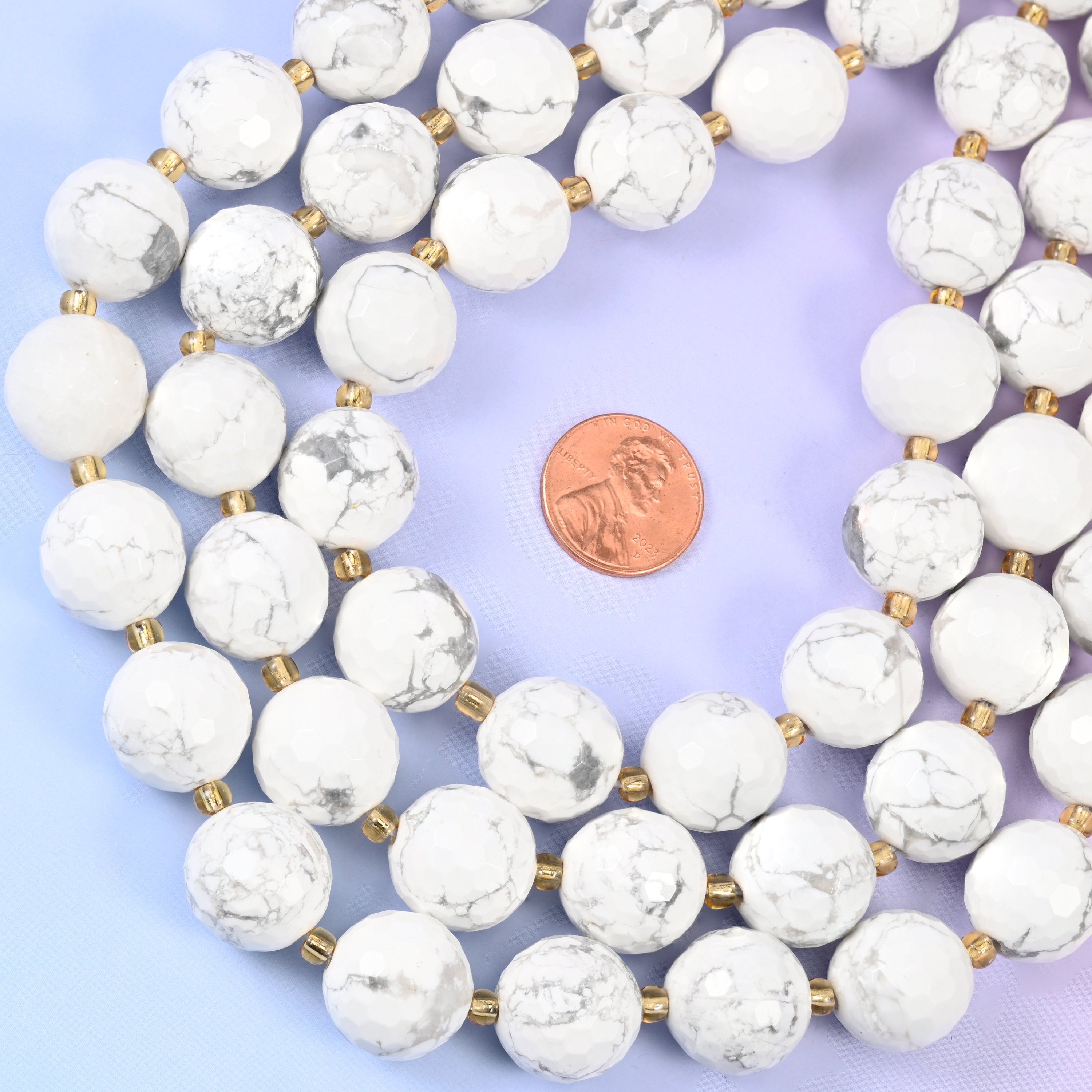 White Howlite Faceted Round Beads Size 16mm Jewelry Making 15 Inch Strand