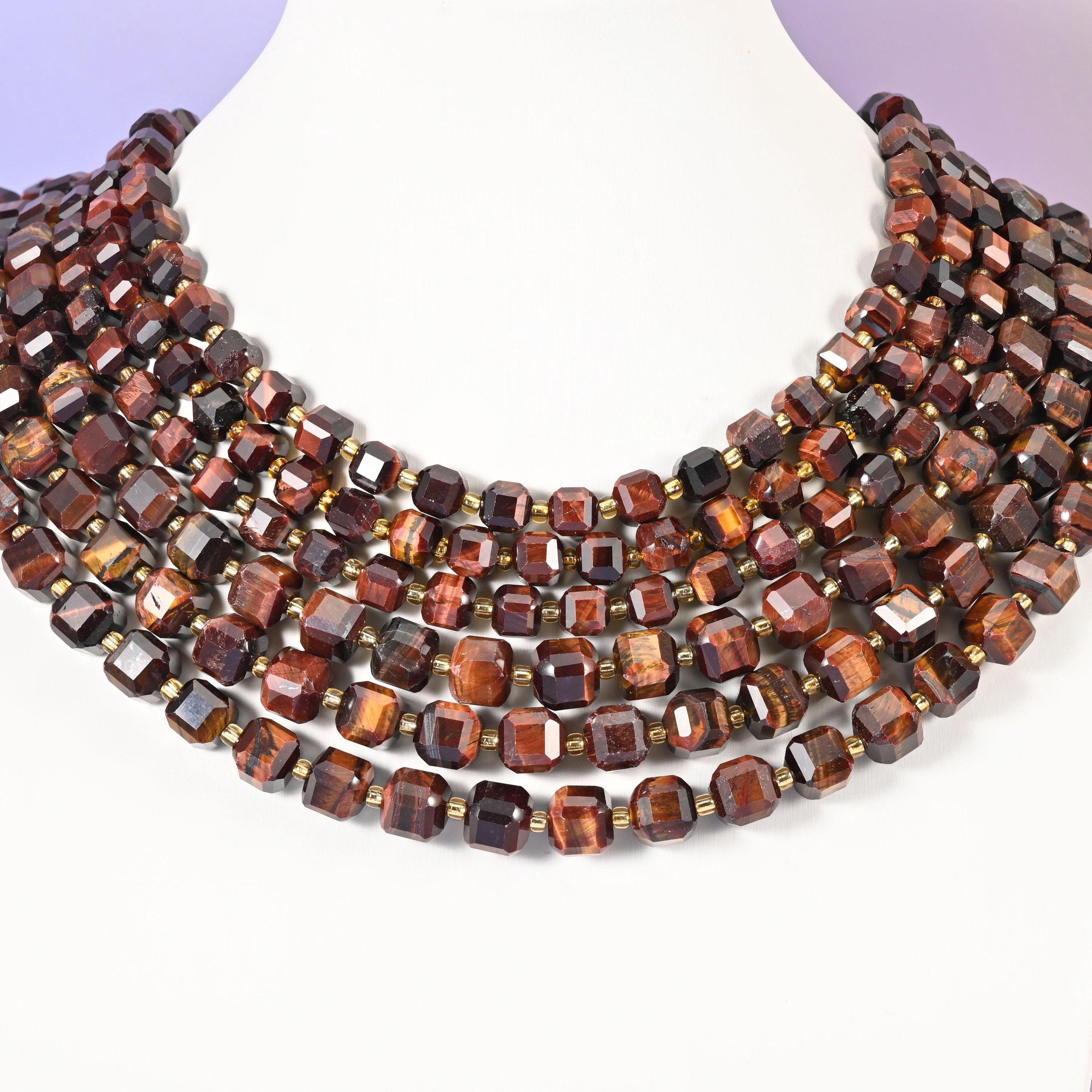 Red Tiger Eye beads, faceted cube shape, 6mm and 8mm