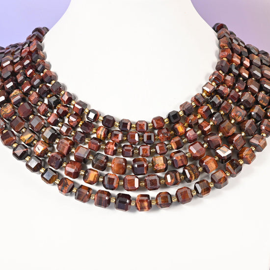 Red Tiger Eye beads, faceted cube shape, 6mm and 8mm